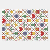 Weihnachtsbaum, Schneeflocke und festliche Symbole Geschenkpapier Set (Vorderseite)