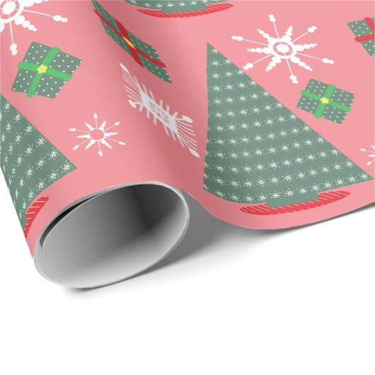 Weihnachtsbaum Schneeflocken Geschenkpapier (Rolleneckpunkt)