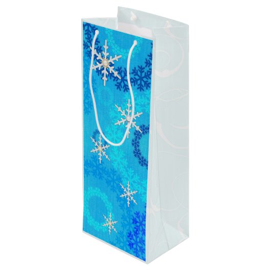 Weihnachtsbaum & Schneeflocken Geschenktüte Für Weinflaschen (Rückseite Schrägansicht)