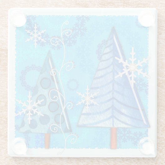 Weihnachtsbaum & Schneeflocken Glasuntersetzer (Rückseite)