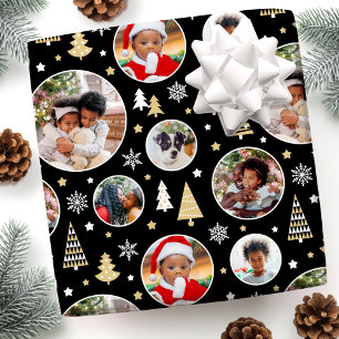 Weihnachtsbaum & Schneeflocken in Schwarz mit indi Geschenkpapier
