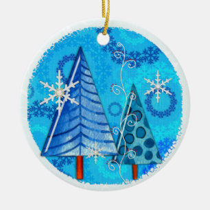 Weihnachtsbaum & Schneeflocken Keramik Ornament