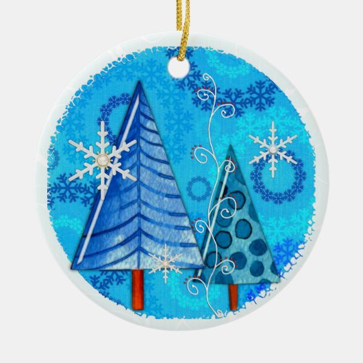 Weihnachtsbaum & Schneeflocken Keramik Ornament (Vorne)