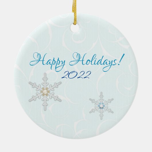 Weihnachtsbaum & Schneeflocken Keramik Ornament (Hinten)