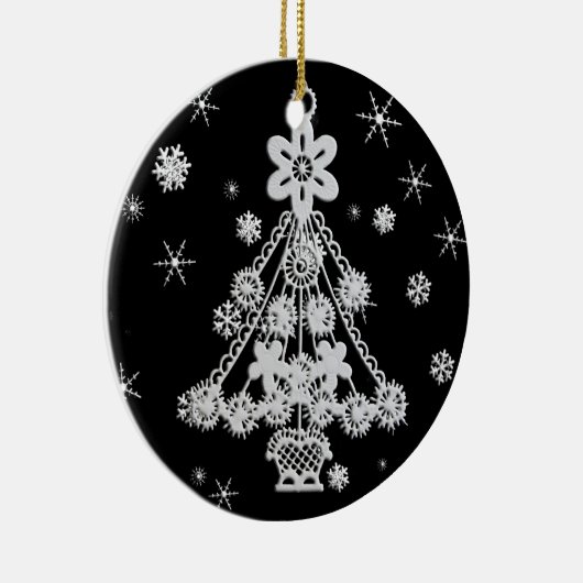 Weihnachtsbaum & Schneeflocken Keramikornament (Rechts)