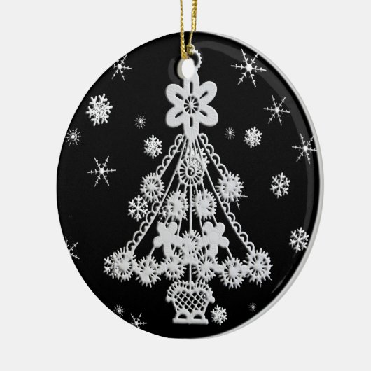 Weihnachtsbaum & Schneeflocken Keramikornament (Links)