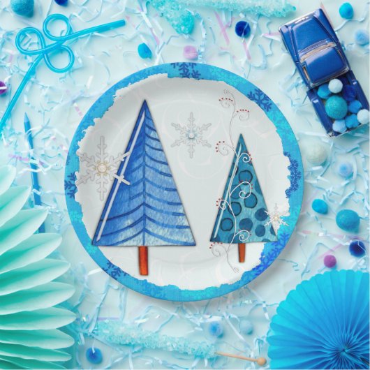 Weihnachtsbaum & Schneeflocken Pappteller (Party)