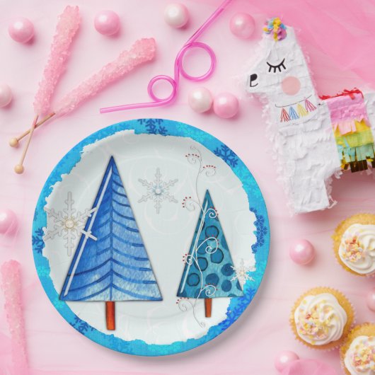 Weihnachtsbaum & Schneeflocken Pappteller (Party)