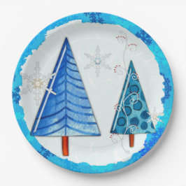 Weihnachtsbaum & Schneeflocken Pappteller