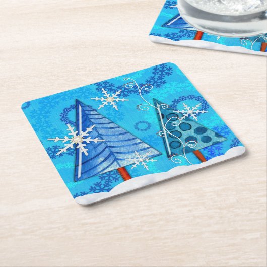 Weihnachtsbaum & Schneeflocken Rechteckiger Pappuntersetzer (angewinkelt)