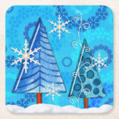 Weihnachtsbaum & Schneeflocken Rechteckiger Pappuntersetzer (Vorderseite)