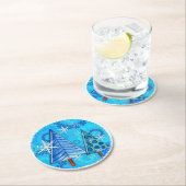 Weihnachtsbaum & Schneeflocken Runder Pappuntersetzer (Vor Ort)