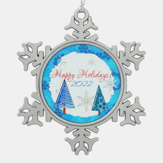 Weihnachtsbaum & Schneeflocken Schneeflocken Zinn-Ornament (Vorderseite)