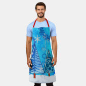 Weihnachtsbaum & Schneeflocken Schürze (Getragen)