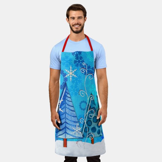 Weihnachtsbaum & Schneeflocken Schürze (Getragen)