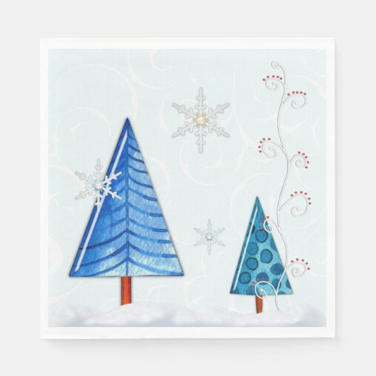 Weihnachtsbaum & Schneeflocken Serviette (Vorderseite)