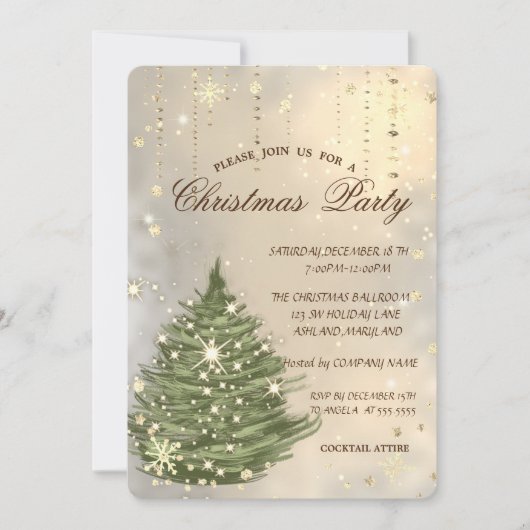 Weihnachtsbaum, Schneeflocken Weihnachts-Party Einladung (Vorderseite)