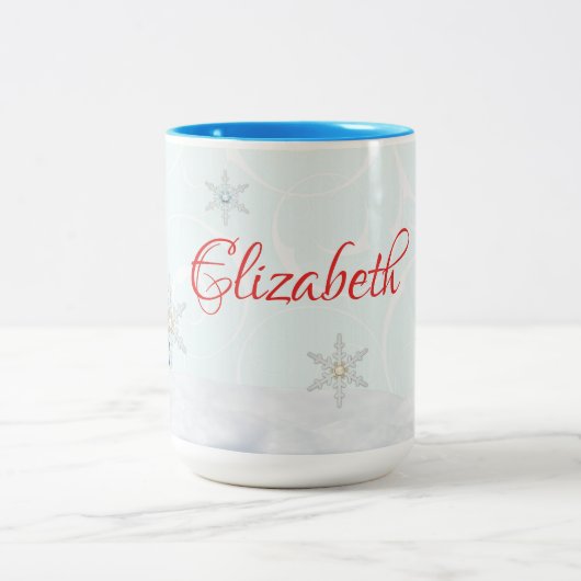 Weihnachtsbaum & Schneeflocken Zweifarbige Tasse (Mittel)