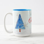 Weihnachtsbaum & Schneeflocken Zweifarbige Tasse (Links)