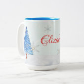 Weihnachtsbaum & Schneeflocken Zweifarbige Tasse (Vorderseite Links)