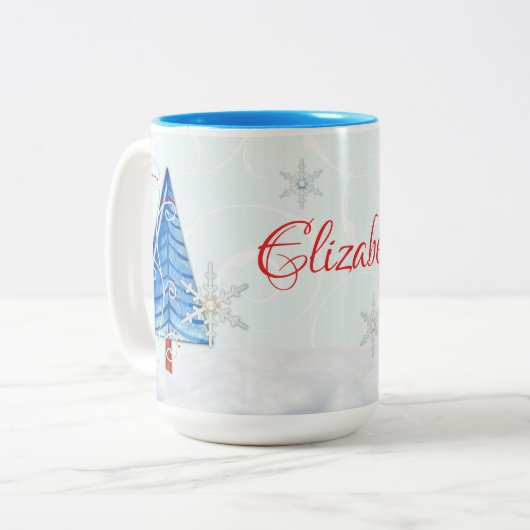 Weihnachtsbaum & Schneeflocken Zweifarbige Tasse (Vorderseite Links)