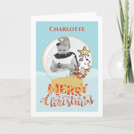 Weihnachtsbaum Schneeglobe Fotokarte Feiertagskarte (Vorderseite)