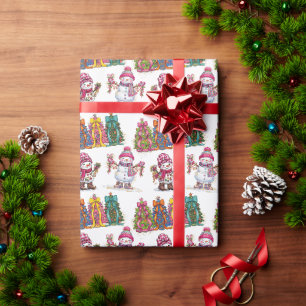 Weihnachtsbaum Schneemann Festliches Wintermuster Geschenkpapier