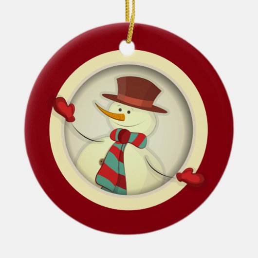 Weihnachtsbaum - Schneemann/Rot Keramikornament (Vorne)