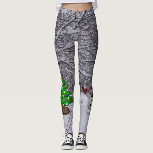 Weihnachtsbaum, Schneemann, Schneeszene Foto Leggi Leggings (Vorderseite)