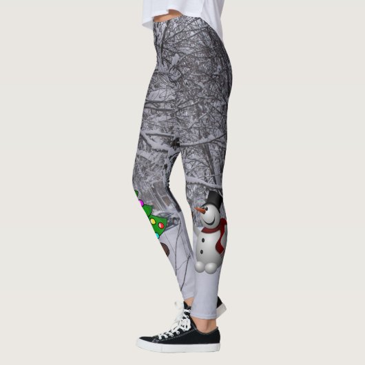 Weihnachtsbaum, Schneemann, Schneeszene Foto Leggi Leggings (Links)