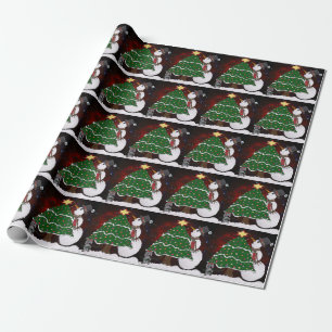 Weihnachtsbaum Schneemann Überraschung Kunst Druck Geschenkpapier
