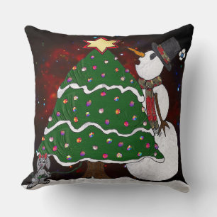 Weihnachtsbaum Schneemann Überraschung Kunst Druck Kissen