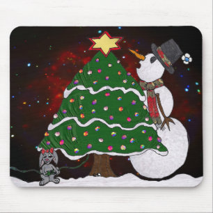 Weihnachtsbaum Schneemann Überraschung Kunst Druck Mousepad