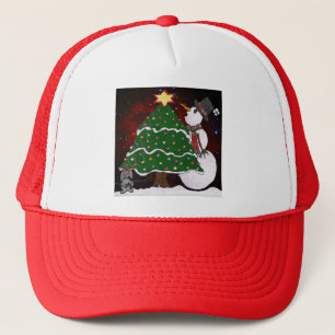 Weihnachtsbaum Schneemann Überraschung Kunst Druck Truckerkappe