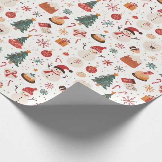 Weihnachtsbaum, Schneemann und Geschenke Weiße Wei Geschenkpapier (Ecke)