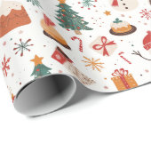 Weihnachtsbaum, Schneemann und Geschenke Weiße Wei Geschenkpapier (Rolleneckpunkt)