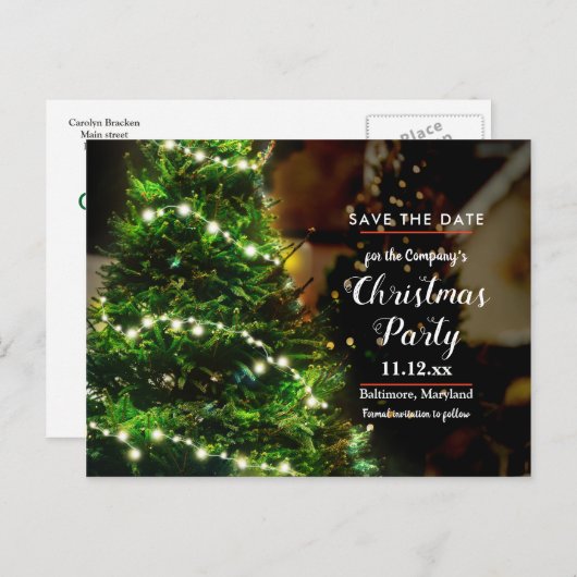 Weihnachtsbaum-Schnur der Lichter | Save the Date Ankündigungspostkarte (Vorne/Hinten)