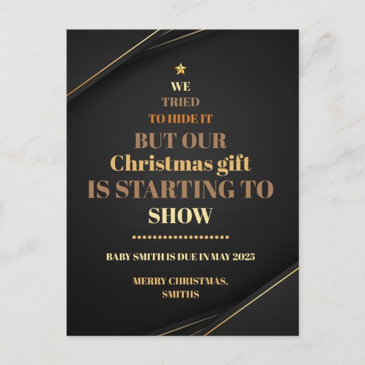Weihnachtsbaum Schwangerschaft Ankündigung Gold Postkarte (Vorderseite)