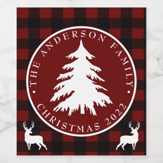 Weihnachtsbaum Schwarz & Rot Kariert Personalisier Weinetikett (Einzelnes Label)
