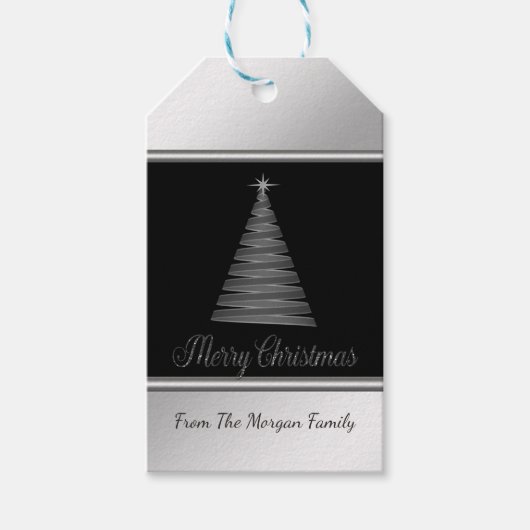 Weihnachtsbaum, Schwarz, Silber - Personalisiert Geschenkanhänger (Vorderseite)
