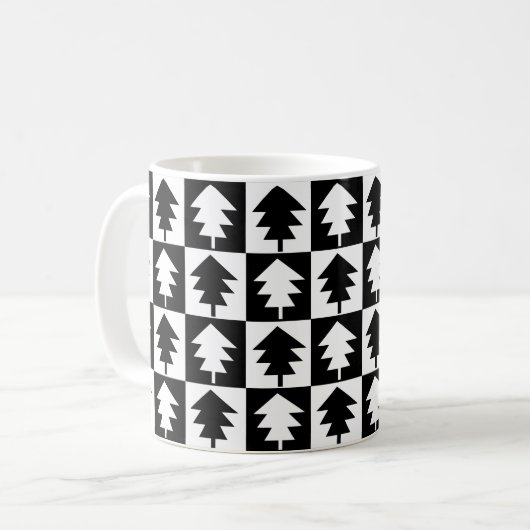 Weihnachtsbaum Schwarz und Weiß Weihnachtsbaum Kaffeetasse (Vorderseite Links)