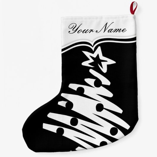 Weihnachtsbaum Schwarz-weiß Moderner Urlaub Großer Weihnachtsstrumpf (Rückseite)