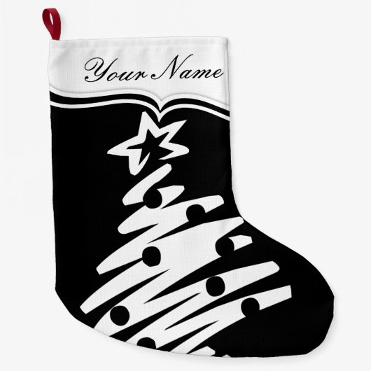 Weihnachtsbaum Schwarz-weiß Moderner Urlaub Großer Weihnachtsstrumpf (Vorderseite)