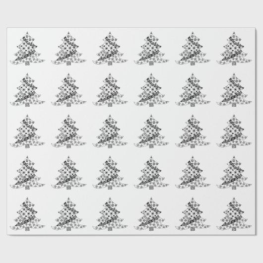 Weihnachtsbaum Schwarz-Weiß-Muster Geschenkpapier (Flach)