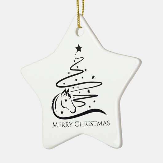 Weihnachtsbaum schwarz-weiß Reittiere Keramik Ornament (Links)