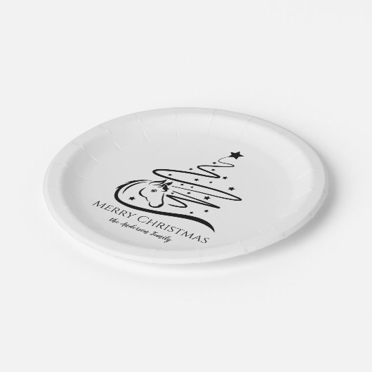 Weihnachtsbaum schwarz-weiß Reittiere Pappteller (Schrägansicht)