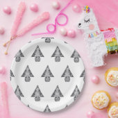 Weihnachtsbaum Schwarz-Weiß Zeichnend Muster Pappteller (Party)