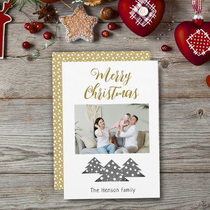 Weihnachtsbaum-Script Minimalistische Familienfoto Feiertagskarte