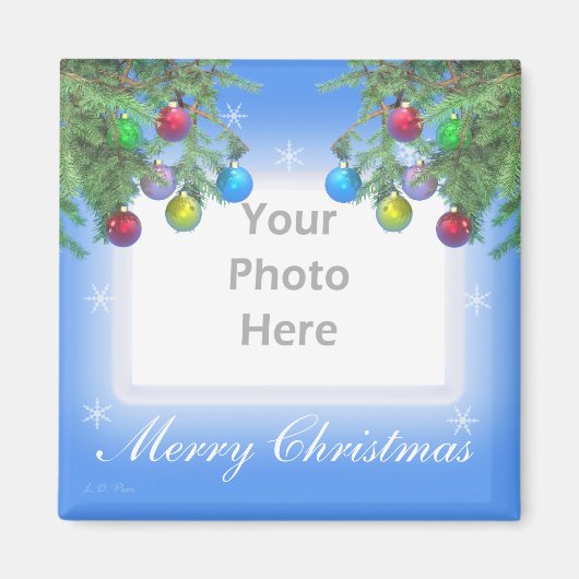 Weihnachtsbaum Shine on Blue (Foto-Rahmen) Magnet (Vorne)