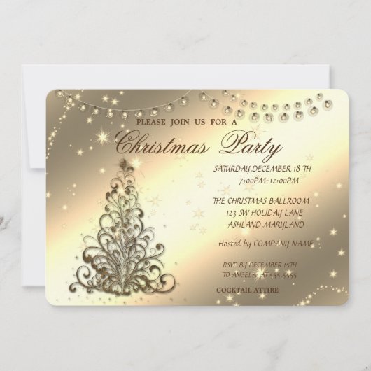 Weihnachtsbaum, Shiny, Weihnachtsfest im Unternehm Einladung (Vorderseite)